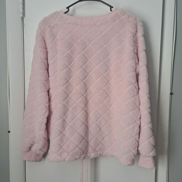 Steve Madden Pink Faux Fur Pullover with Waist Drawstring Size Large - Picture 2 of 8
